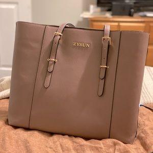 Mauve Laptop Shoulder Bag - Leather